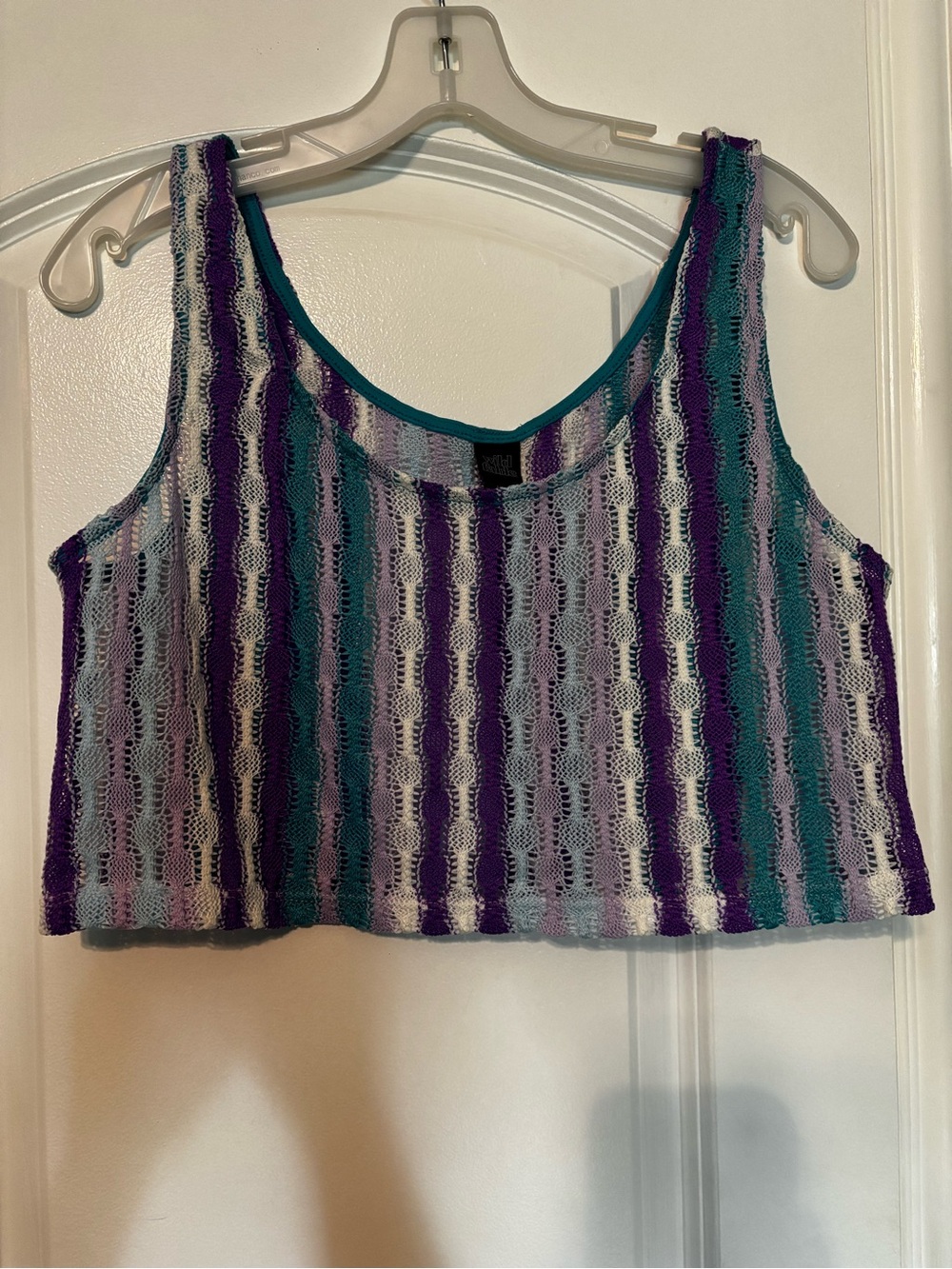 wild fable Striped Knit Crop Tank in Purple, Teal & White medium